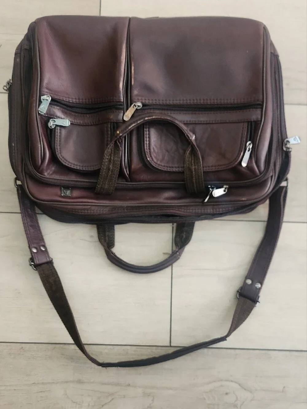 Alpine Swiss Genuine Brown Leather Expandable Laptop Briefcase Business Bag